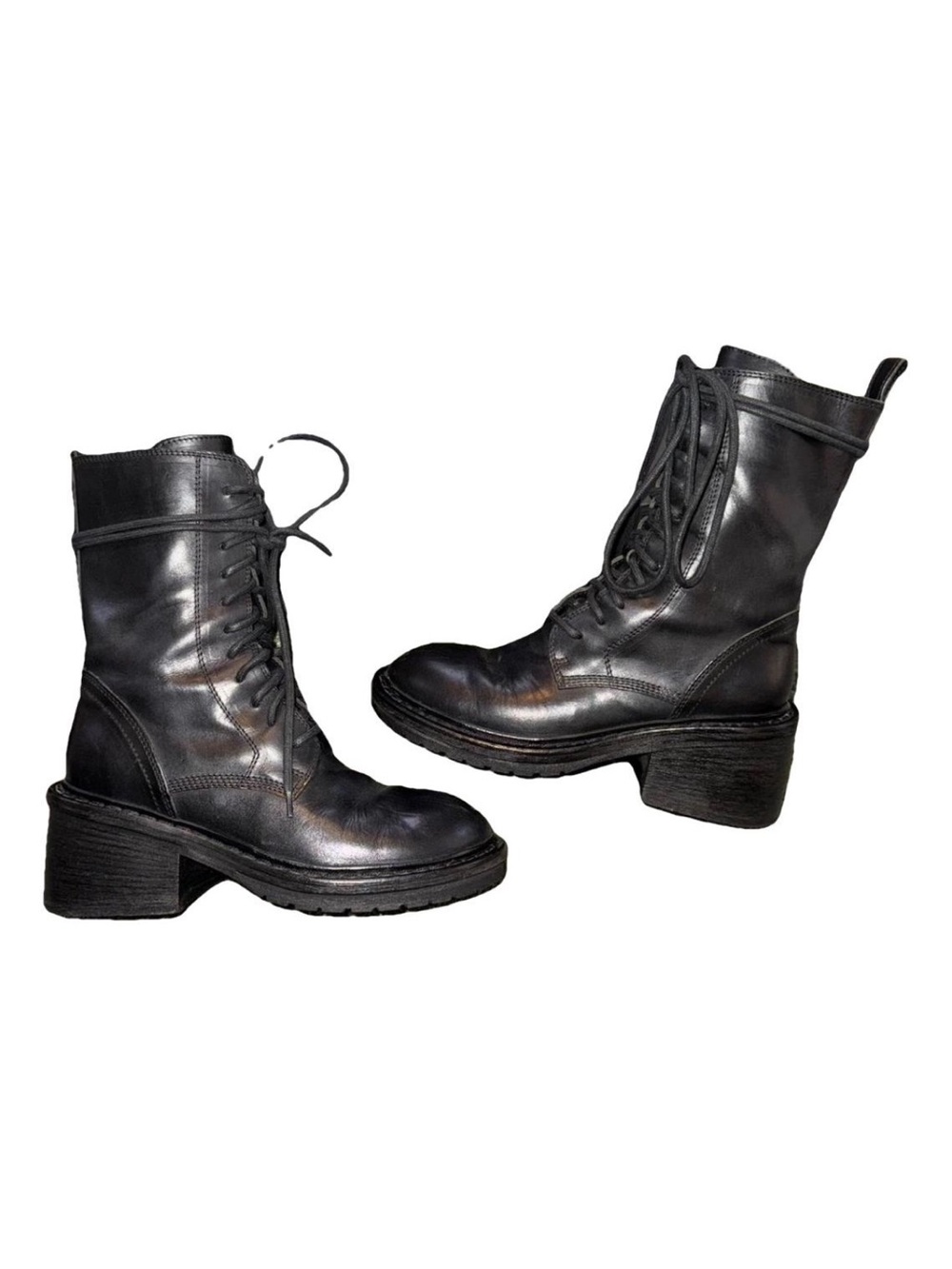 Ann Demeulemeester Heike Black Lace-Up Leather Mid-Calf Heeled Boots